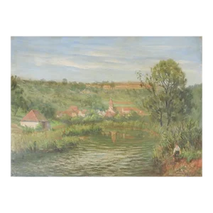 Vintage Mid 20th Century French River Landscape Painting