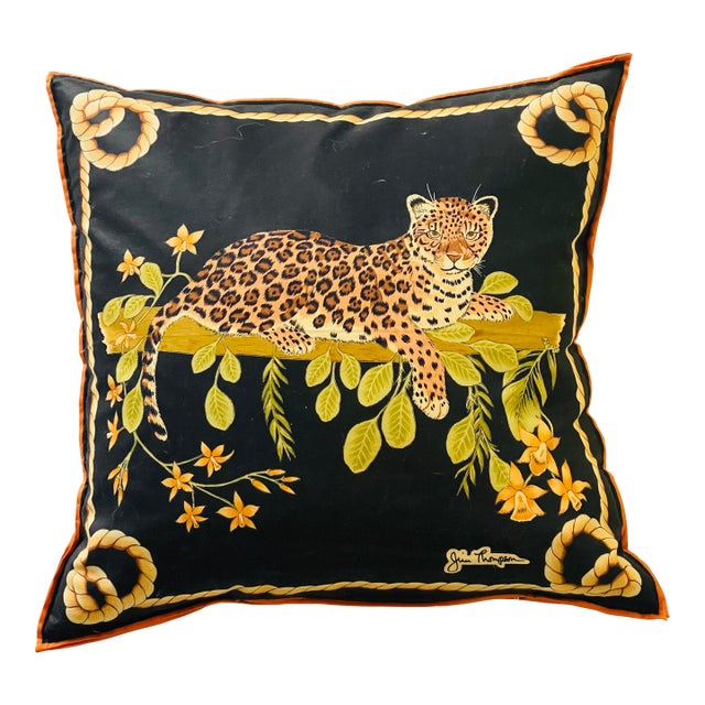 1960s Safari Cheetah Silk Pillow Signed For Sale