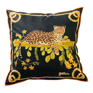 1960s Safari Cheetah Silk Pillow Signed