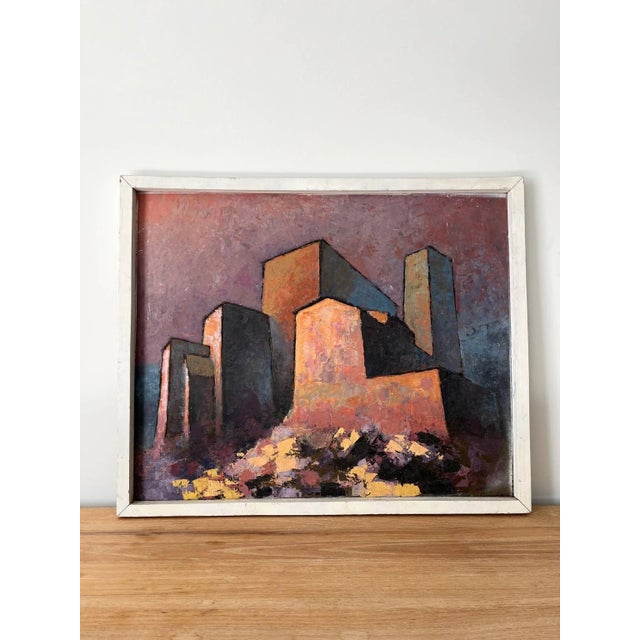 Black Jaume Rocamora, Brutalist Architectural Landscape, Oil on Board, 20th Century For Sale - Image 8 of 9