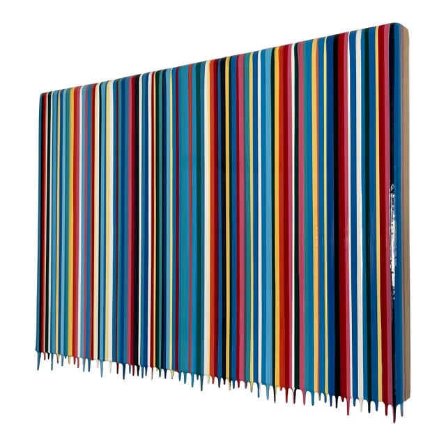 Gian Garafalo Signed Original Horizontal Drip Stripe on Wood For Sale