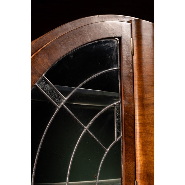 1930s Circular Art Deco Liquor Cabinet With Leaded Glass Doors For Sale - Image 9 of 18