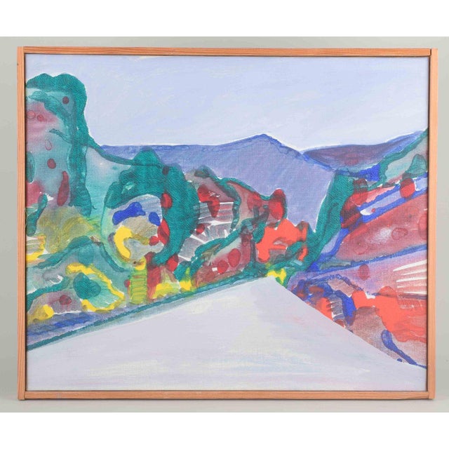 Swedish artist Modernist landscape. Oil on canvas. A coloristic and expressive modernist landscape, where vibrant greens,...
