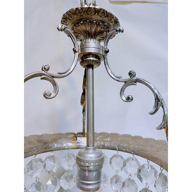 1920s Silver Crystal Basket Pendant Light For Sale - Image 9 of 10