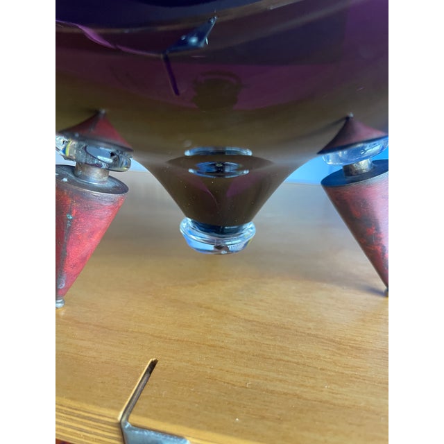 1980s Memphis Design Ettore Sottsass Style Metal Footed Amethyst Glass Bowl Fontana Arte Style For Sale - Image 4 of 12