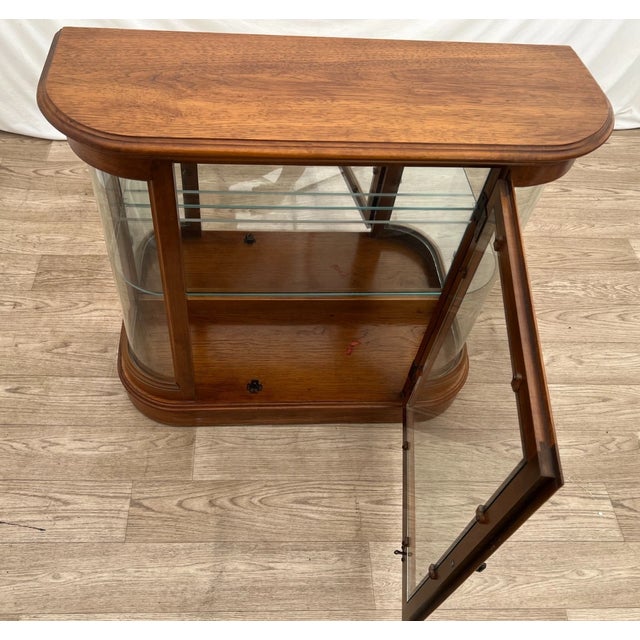 Wood Vintage China Cabinet Curio Display Glass Door, Shelf, Curved Sides, Mirror Back For Sale - Image 7 of 11