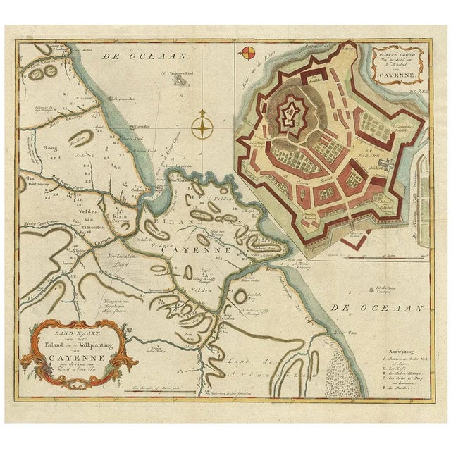 Antique Map of Cayenne in French Guyana, 1760 For Sale
