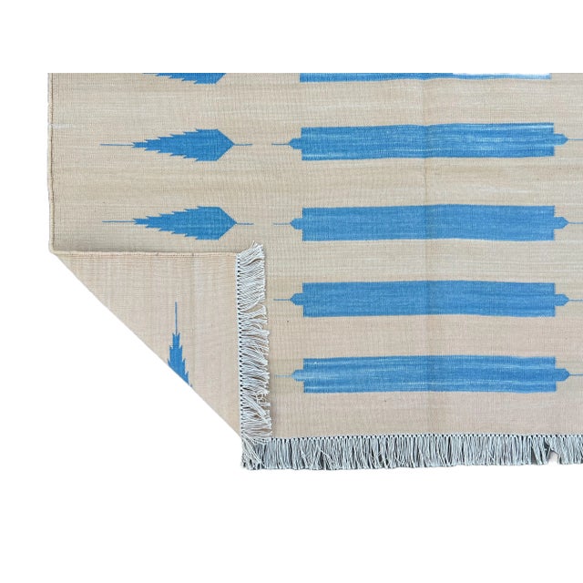 Casa Cosima Not Yet Made - Made To Order Handmade Cotton Natural Vegetable Dyed Cream and Sky Blue Striped Rug - 8'x10' For Sale - Image 4 of 11