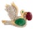 Art Deco 2.87 CTS Emerald & Ruby Dove Brooch Pin With Pave Set Diamonds in 14k Solid Gold For Sale