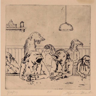 1970s "Conversations at the Bar" Figurative Animal Etching by Stephen Martin For Sale