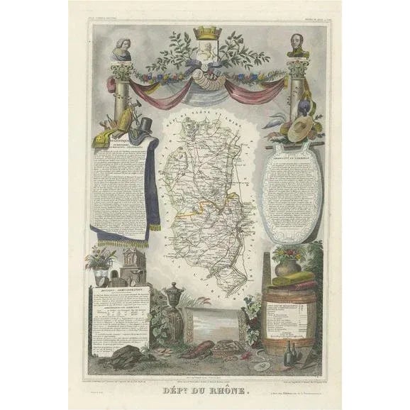Beige Map of Rhône, 1852 For Sale - Image 8 of 8