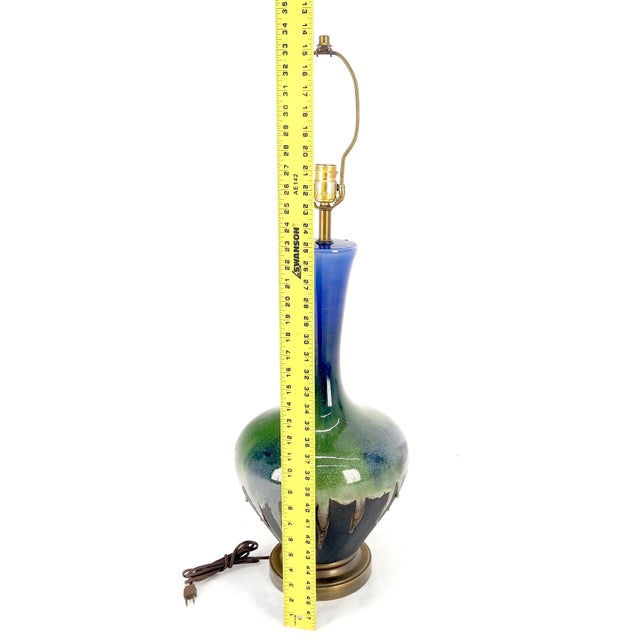Blue Green Black Drip Glaze Italian Pottery Ceramic Onion Shape Table Lamp MINT! For Sale - Image 11 of 11
