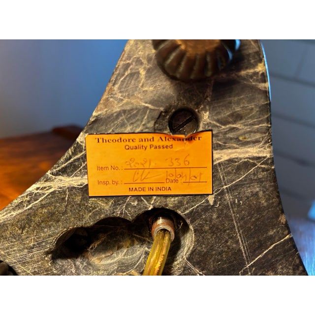 Bronze Theodore Alexander Vintage Pair of Bronze & Marble Swan Table Lamps For Sale - Image 8 of 12