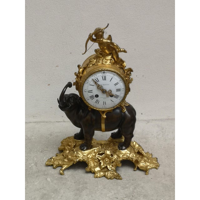 Gilt Bronze Desk Clock with Elephant Angel Decor For Sale - Image 9 of 18