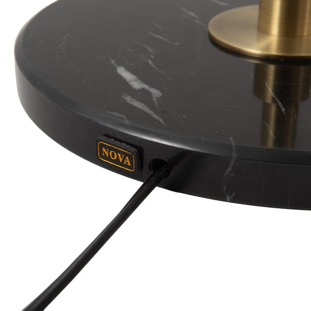 Metal Torchiere Floor Lamp - Rancho Mirage, Matte Black & Gold-Leaf Shade, Weathered Brass, Black Marble Base, Dimmer For Sale - Image 7 of 12