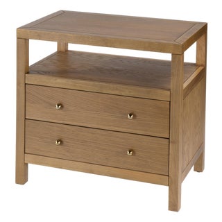Nora 28 in. W Rectangular 2 Drawer Wide Nightstand with Open Shelf, Light Natural For Sale