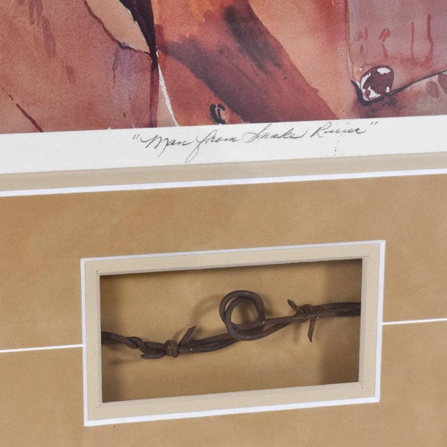 Edward Hopper Western Cowboy Rancher Portrait With Barbed Wire Pencil Signed Lithograph For Sale - Image 4 of 11