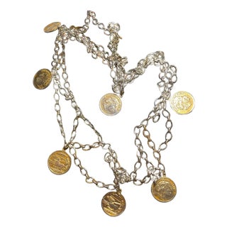 Coin Charm Necklace Republique Francaise Alexander the Great French Replica Dangling Coin Chain Mail. MCM Jewelry For Sale
