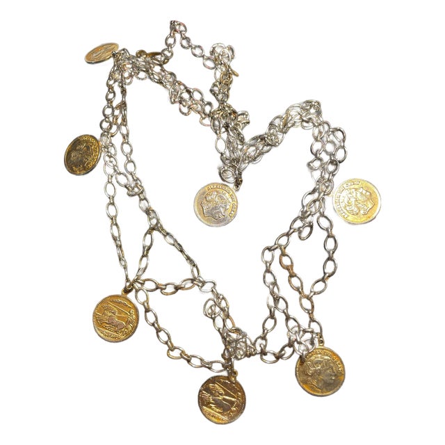 Coin Charm Necklace Republique Francaise Alexander the Great French Replica Dangling Coin Chain Mail. MCM Jewelry For Sale