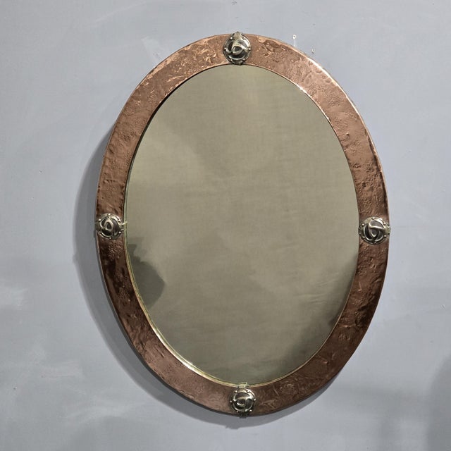 Orange Arts and Crafts Oval Copper Mirror, 1910s For Sale - Image 8 of 8