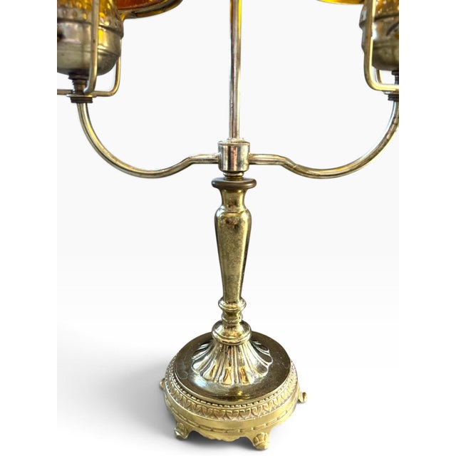 Amber Large Vintage Deena Products Co. #267 Brass Twin-Arm Hurricane Lamp With Amber Hobnail Glass For Sale - Image 8 of 8