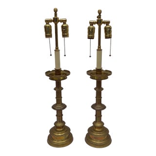 Mid 20th Century Architrade Lamps Regency Hollywood Candlestick Style Table Lamps - a Pair For Sale