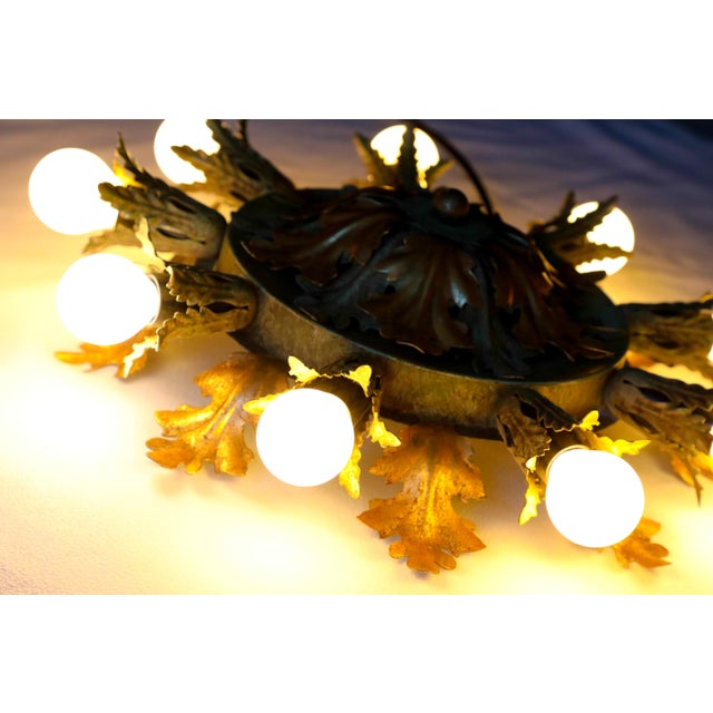 Vintage Gold & Green Florentine Ceiling Lamp from Banci, 1970s For Sale - Image 10 of 15