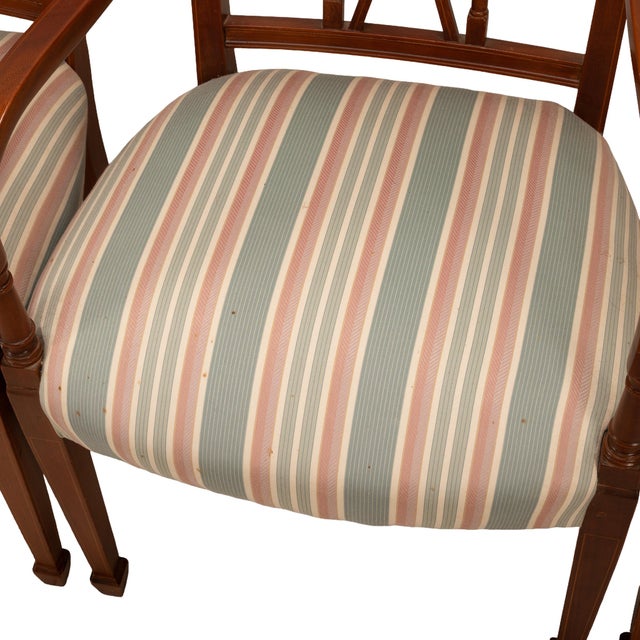 1950s Flame Mahogany Regency Style Dining Chairs – Sculpted Arms & Inlaid X-Backs - Set of 8 For Sale - Image 18 of 18