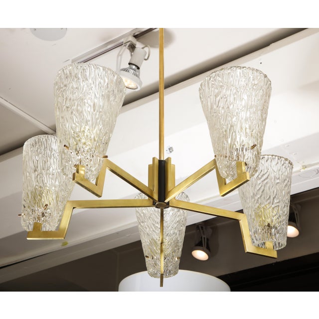 Sculptural Brass and Glass Six-Arm Hanging Light Fixture For Sale In New York - Image 6 of 9