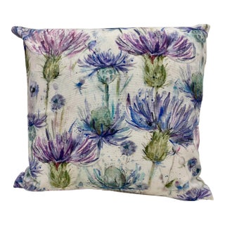 16" Square Pillow Bursting With a Purple and Blue Mountain Cornflowers Floral Pattern - Made in Uk. For Sale