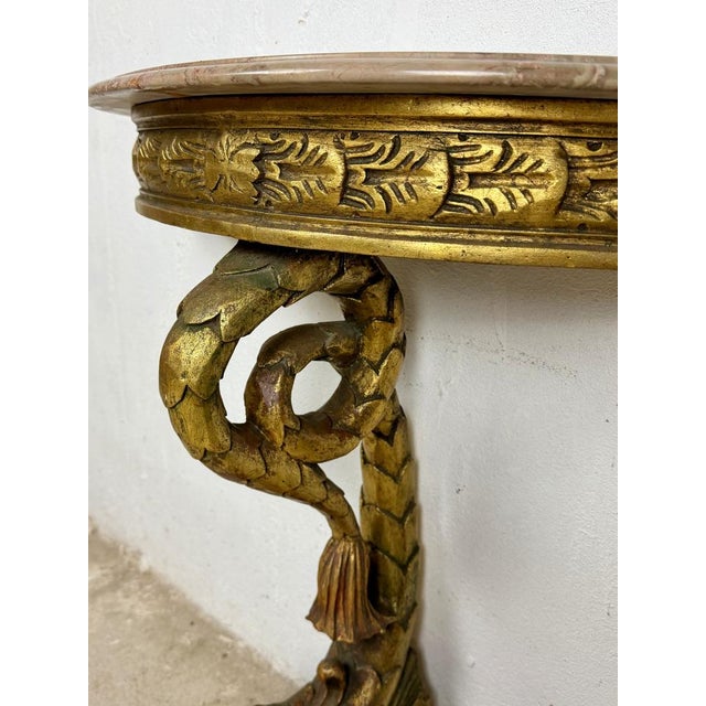 Wood Italian Giltwood Demi-Lune Table with Marble Top, 1950 For Sale - Image 7 of 9