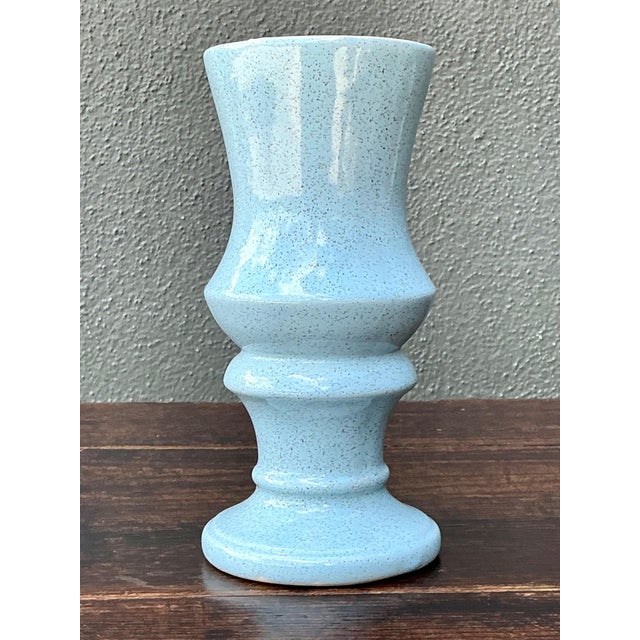 Vintage Speckled Blue Ceramic Vase For Sale - Image 11 of 18