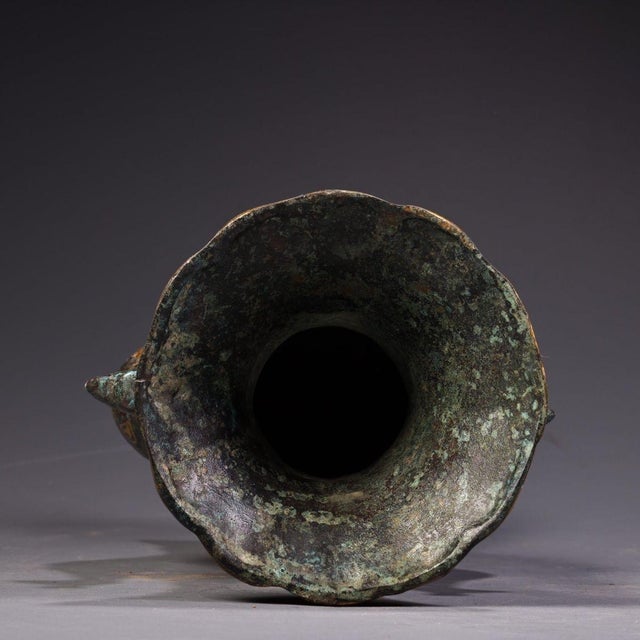 Asian Antique Late 19th Century Gilt Bronze Phoenix-Handled Vase With Inscriptions For Sale - Image 3 of 10