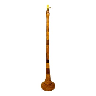 1950s Hand Crafted Mixed Wood Floor Lamp With Burl Base For Sale