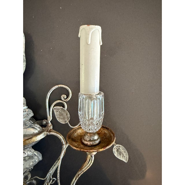 Pair of Maison Bagues wall sconces. Crystal birds with whimsical vines and crystal leaves and other crystal floral detail....