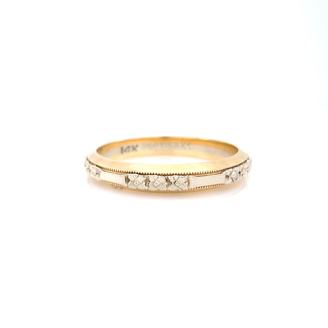 Art Deco Vintage Retro Two Tone Gold Keepsake Orange Blossom Wedding Band, Ring Size 7 For Sale - Image 3 of 10