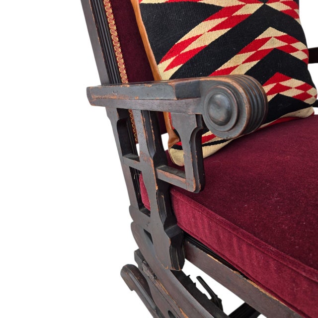 Textile Circa 1860 Victorian Platform Rocker Navaho Blanket Pillow/ Snow Leopard Head Pillow For Sale - Image 7 of 14