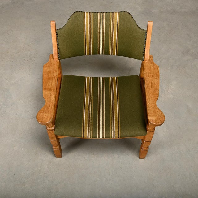 Vintage Danish Razorblade Armchairs in Oak and Fabric by Henning Kjærnulf for Farsø Møbelfabrik, 1960s, Set of 2 For Sale - Image 14 of 18