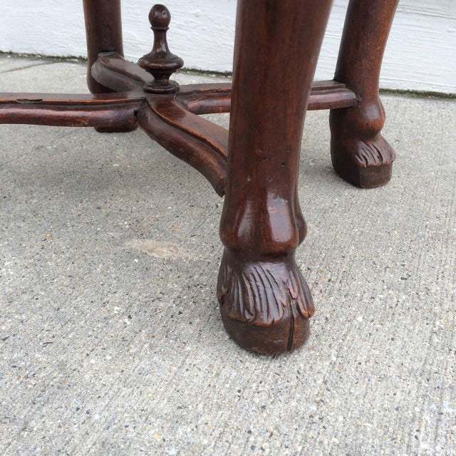 Mid 18th Century Italian Baroque Walnut Stool with Fortuny Upholstery For Sale - Image 5 of 10