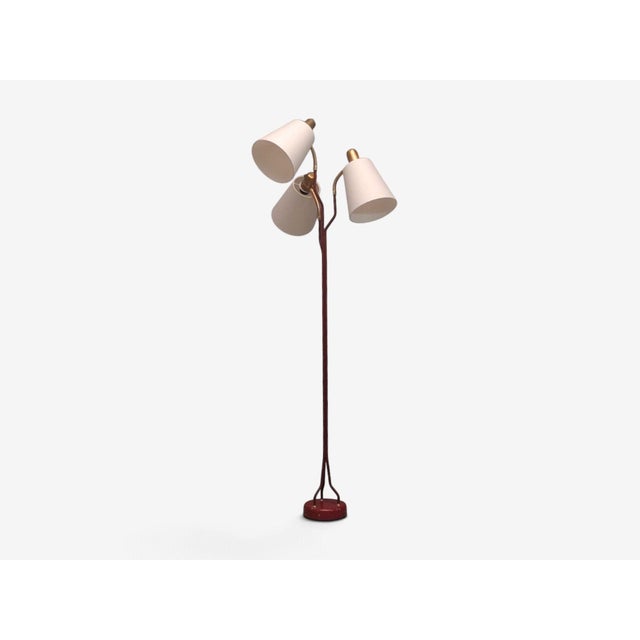 1960s Eskilstuna Elektrofabrik, Floor Lamp, Red Lacquered Metal, Brass, Sweden, 1960s For Sale - Image 5 of 13