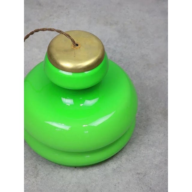 Mid-Century Italian Green Brass and Glass Pendant Lamp For Sale - Image 9 of 11