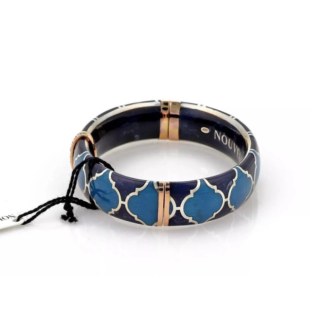 Contemporary Nouvelle Bague Diamond Blue Enamel 18k & Sterling Bracelet For Sale - Image 3 of 7