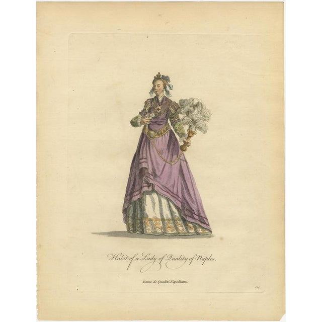 European School, Italian Noblewomen Costume from Naples, 1749, Paper Engraving For Sale - Image 3 of 10
