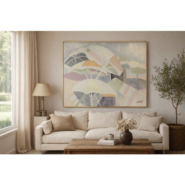 Oversized Lee Reynolds Abstract Beach Umbrellas Oil Painting On Canvas With Impasto Kindly note photo number two (2) is a...