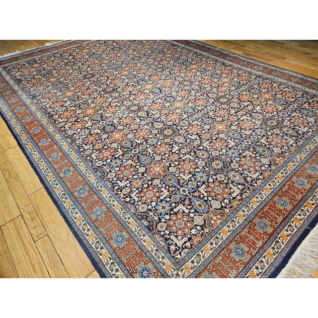 Vintage Persian Tabriz Afshan Rug, Hand-Knotted Wool, Allover Geometric Caucasian Kuba Pattern, Navy & Red, 10x14 For Sale - Image 9 of 12