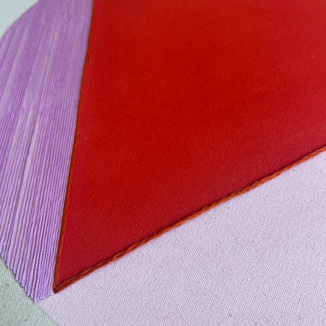 Mid-Century Modern Original Painting | Modern Red and Pink Abstract Circle by Emily Keating Snyder, 20 X 20 In. For Sale - Image 3 of 4