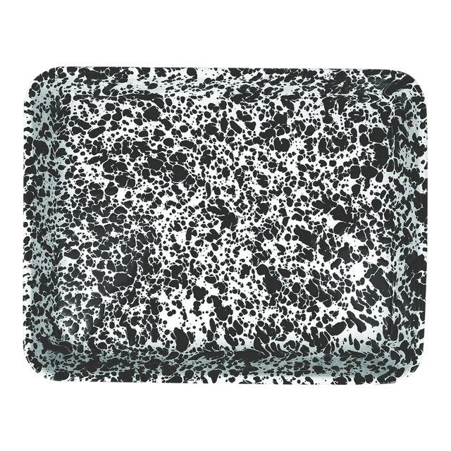 Crow Canyon Home Splatterware, Small Rectangle Tray in Black & White For Sale