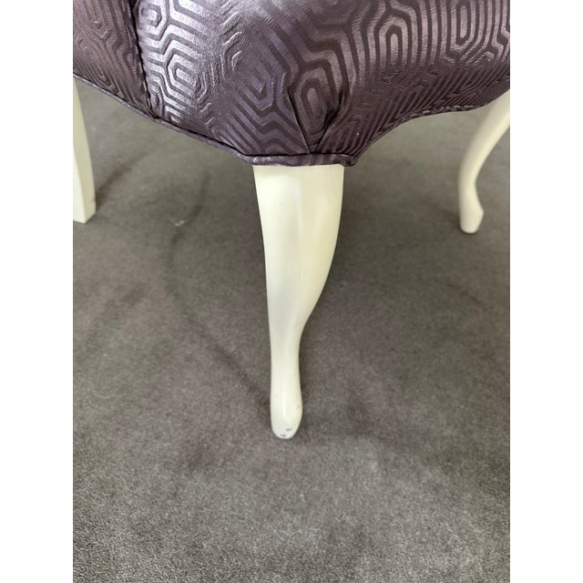 Tufted Purple Geometric Accent Chair with White Curved Legs – Boutique Elegance This eye-catching accent chair features a...