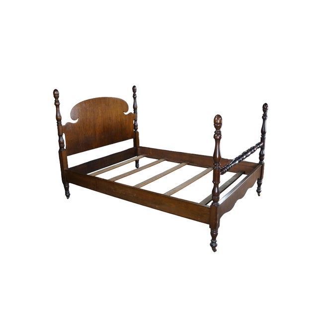 American Antique Early American Colonial Style Mahogany 4 Post Acorn Finial Full Size Bed For Sale - Image 3 of 18