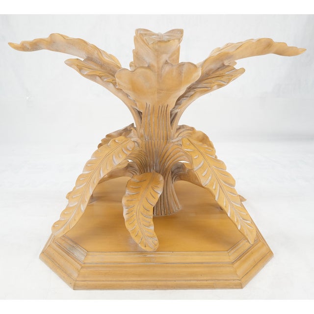 Fine Details Carved Tree Leaves Solid Wood Base 60" Glass Top Dining Table For Sale - Image 9 of 12
